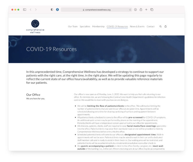Comprehensive Wellness - COVID 19 Resources Page