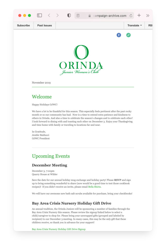 Orinda Junior Women's Club Newsletter